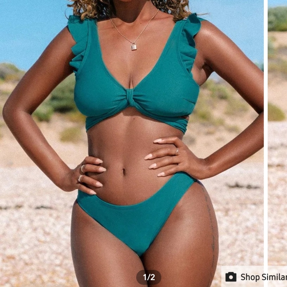 SMALL *  Bikini Swimsuit Ruffle Tie Piece Bathing Suit * CUPSHE